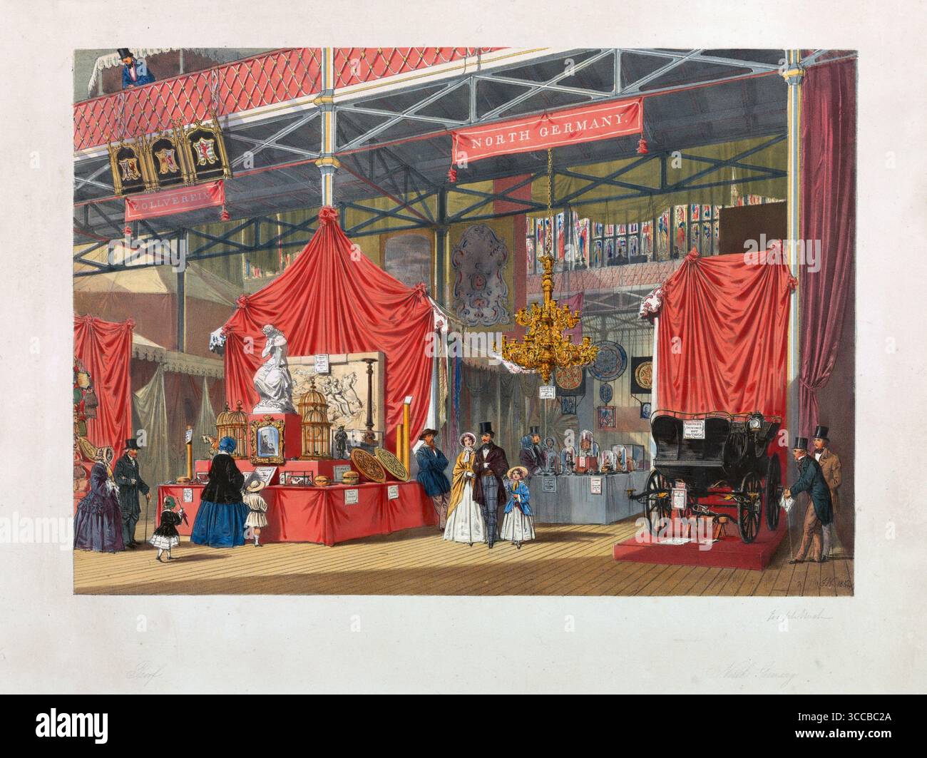 Litografia a colori vista dell'installazione del padiglione della Germania settentrionale all'esposizione di Londra del 1851 da Dickinsons immagini complete di Joseph Nash, opere d'arte più antiche, stampe antiche, incisioni storiche Foto Stock