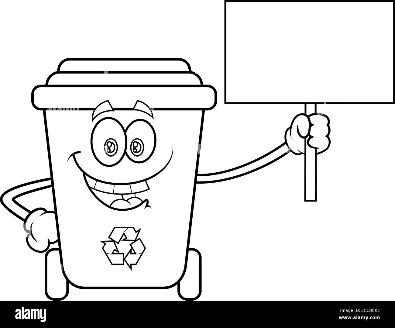 Carattere cartoni animati del cestino con Un segno vuoto. Illustrazione vettoriale disegnata a mano isolata su sfondo trasparente Illustrazione Vettoriale