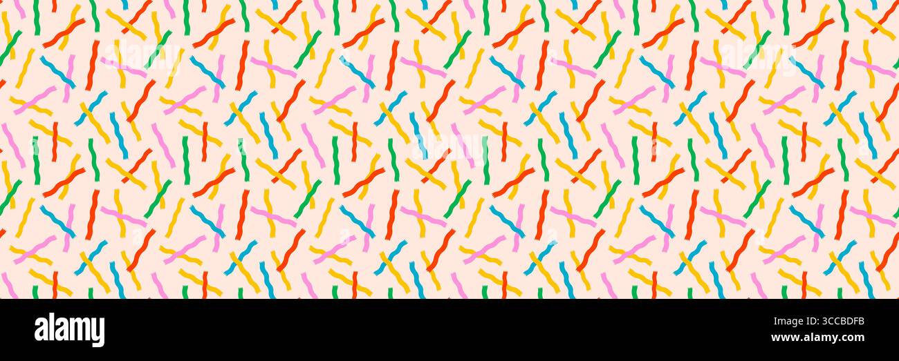 Motivo a coriandoli senza cuciture con strisce colorate ondulate su sfondo chiaro in uno stile astratto e divertente. Motivo a coriandoli più affusolato. Ottimo per Illustrazione Vettoriale