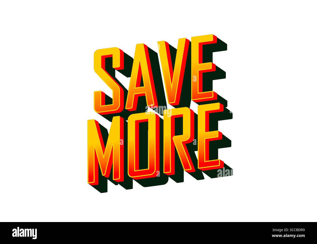 Testo dal design audace e colorato con la frase RISPARMIA DI PIÙ con un effetto ombra, ideale per materiali promozionali o pubblicità. Illustrazione Vettoriale