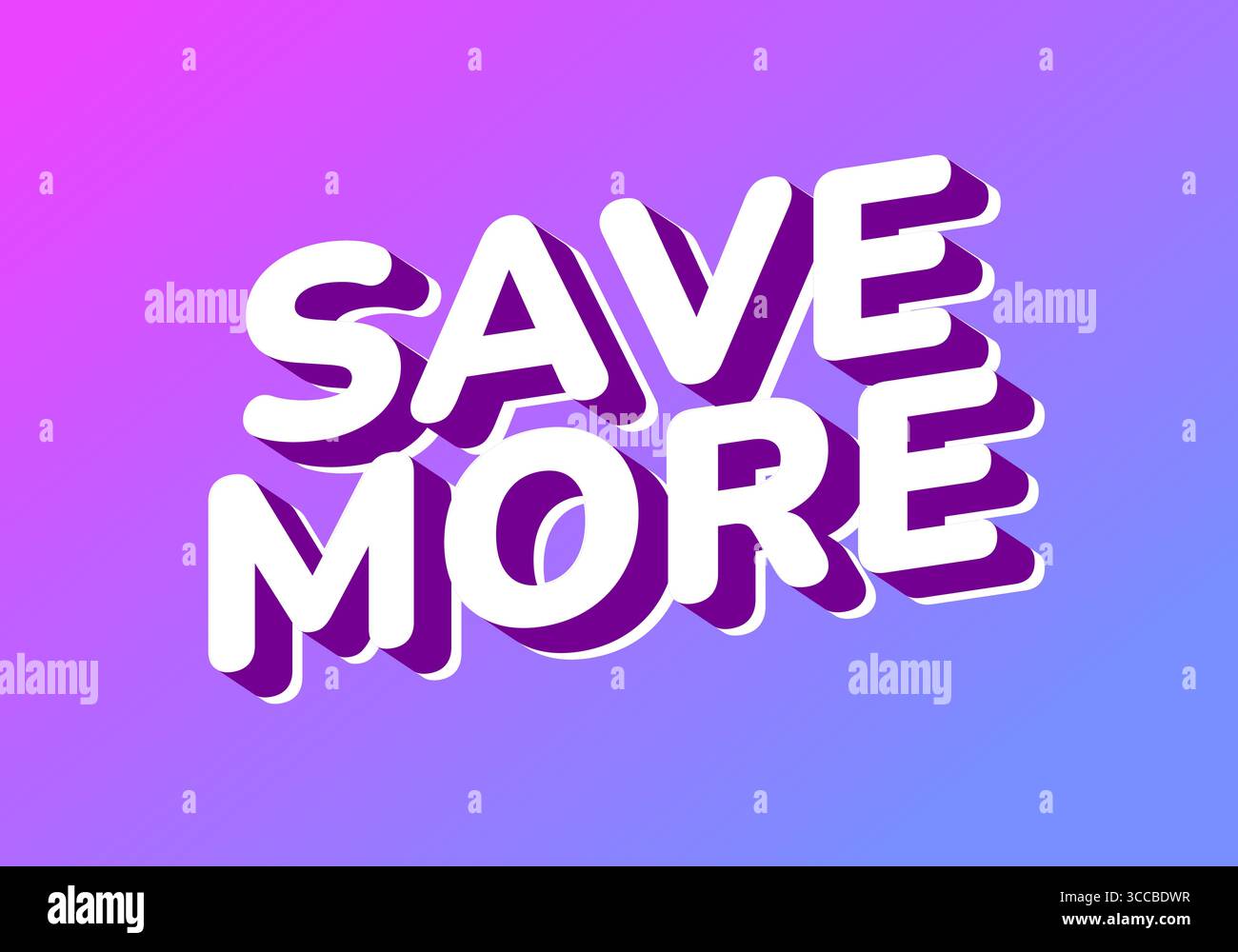 Un design grafico vivace con le parole RISPARMIANO DI PIÙ in un'audace e giocosa tipografia. Il testo ha un effetto ombra ed è impostato su uno sfondo sfumato Illustrazione Vettoriale
