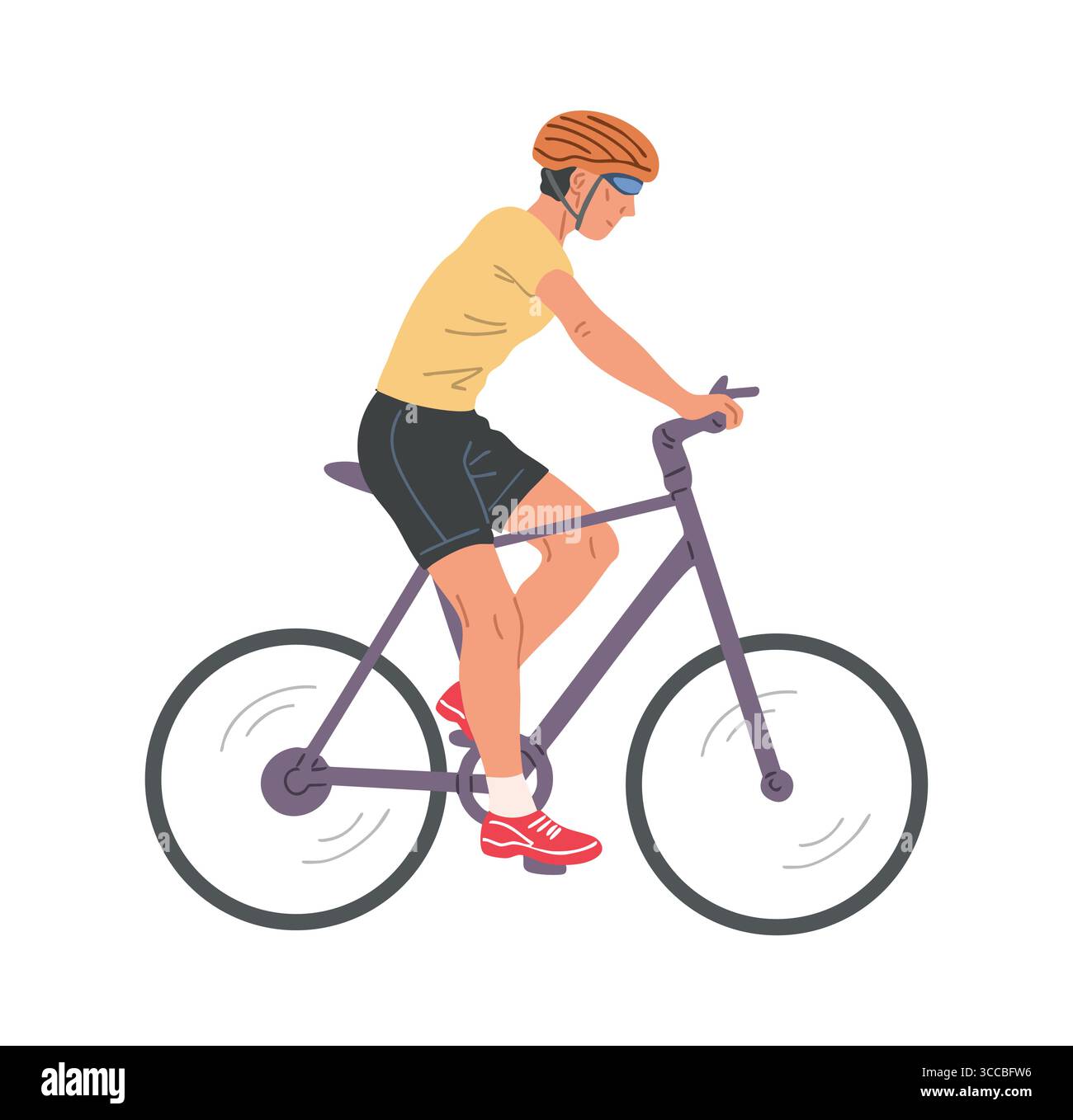 Ciclista maschile in bicicletta sportiva da corsa con casco Illustrazione Vettoriale