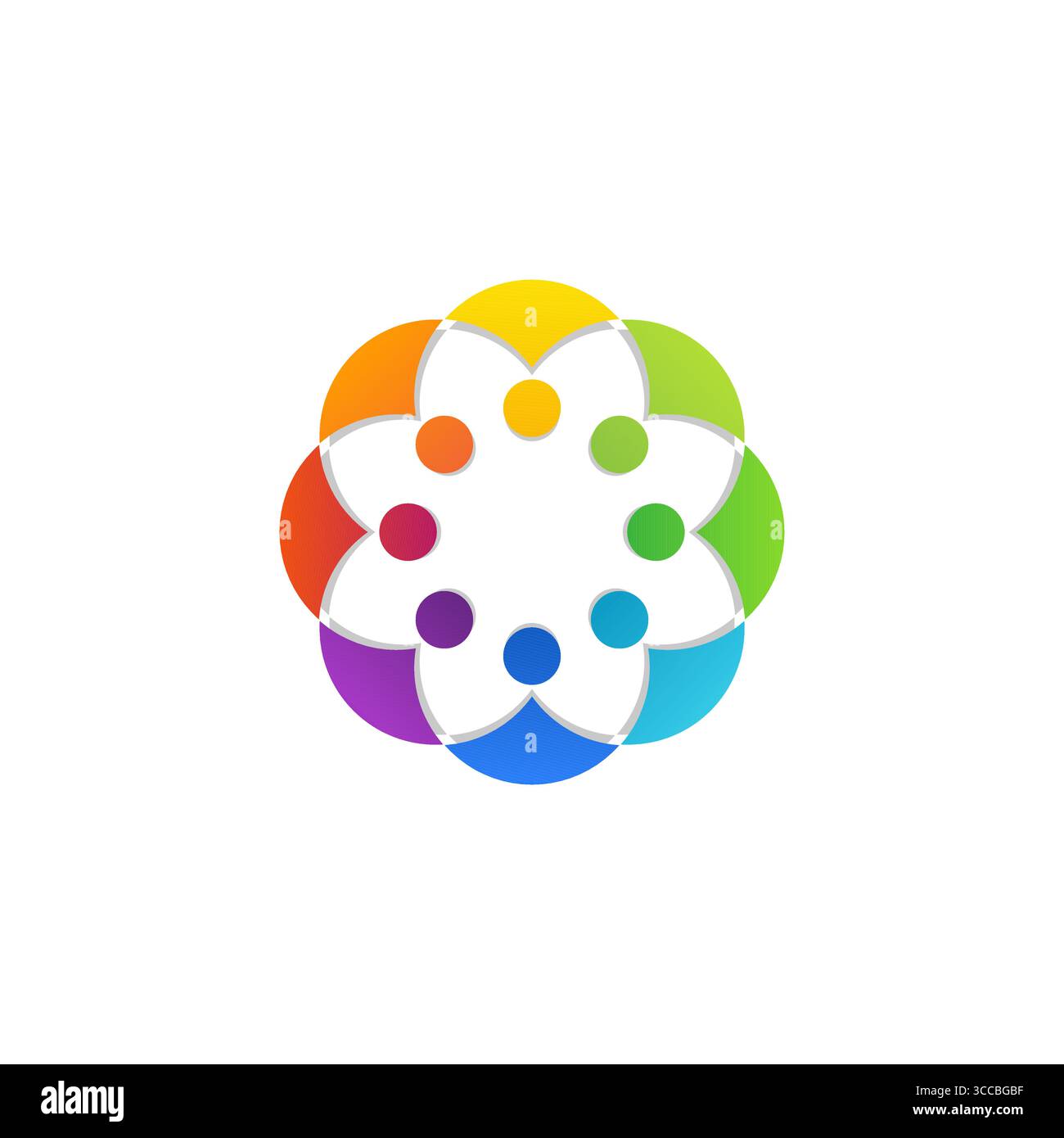 Un'icona con il simbolo del logo a forma di motivo floreale con un concetto di lavoro di squadra connesso. icona del simbolo del logo di connessione childern, disegno vettoriale Illustrazione Vettoriale