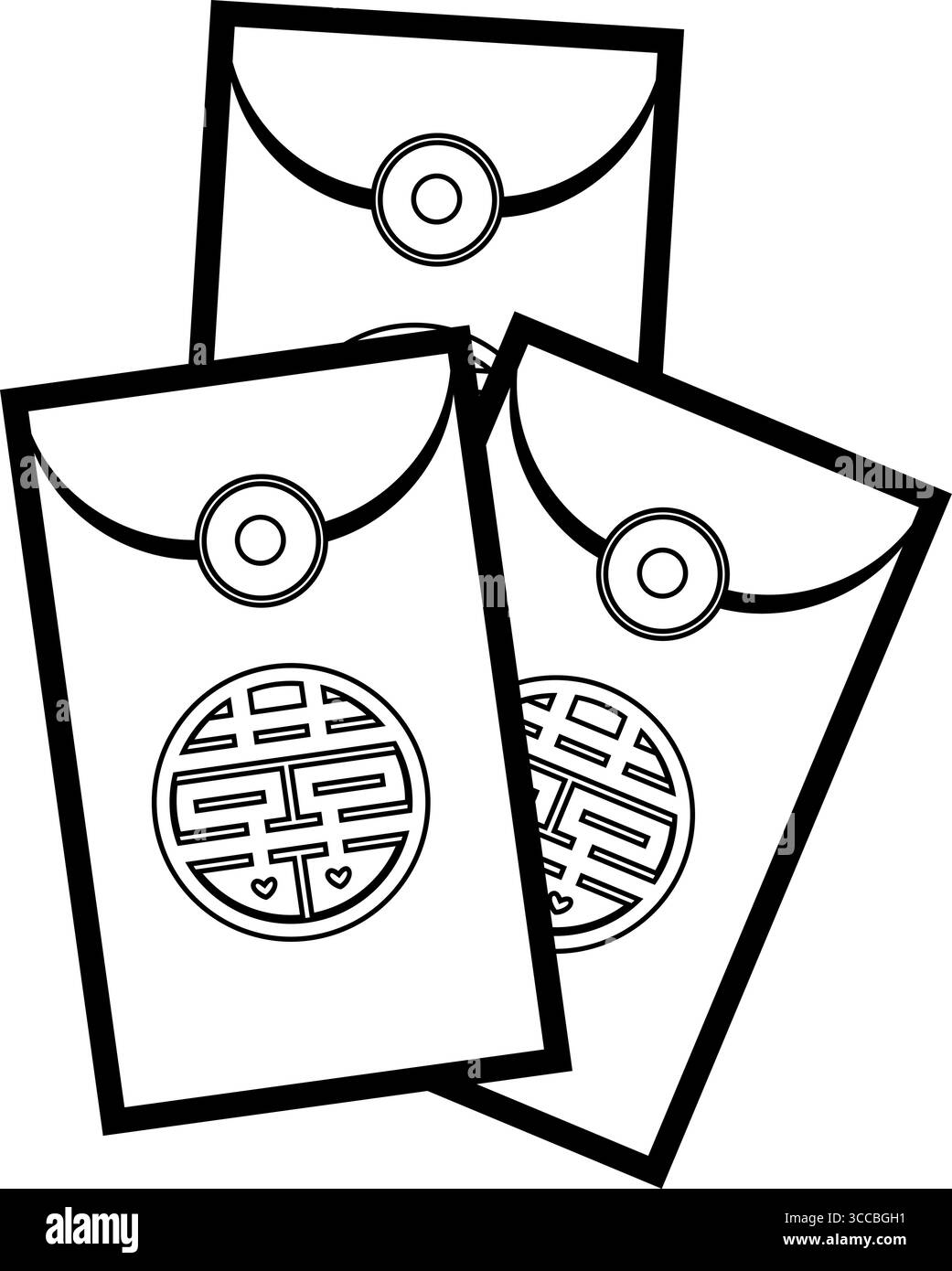 Delineato Cartoon Chinese New Year pacchetti di denaro. Illustrazione vettoriale Flat Design isolato su sfondo trasparente Illustrazione Vettoriale