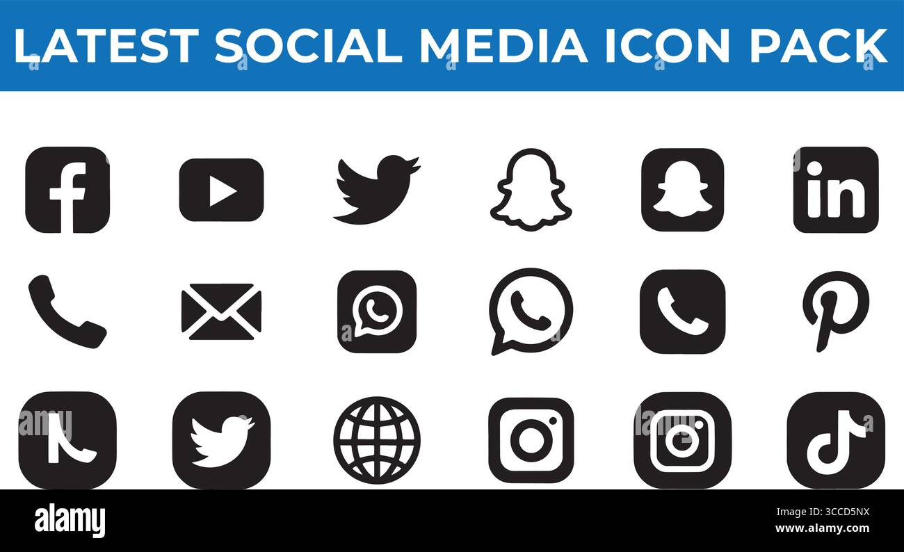 Il più recente pacchetto di icone sui social media – simboli vettoriali moderni per le piattaforme digitali Illustrazione Vettoriale