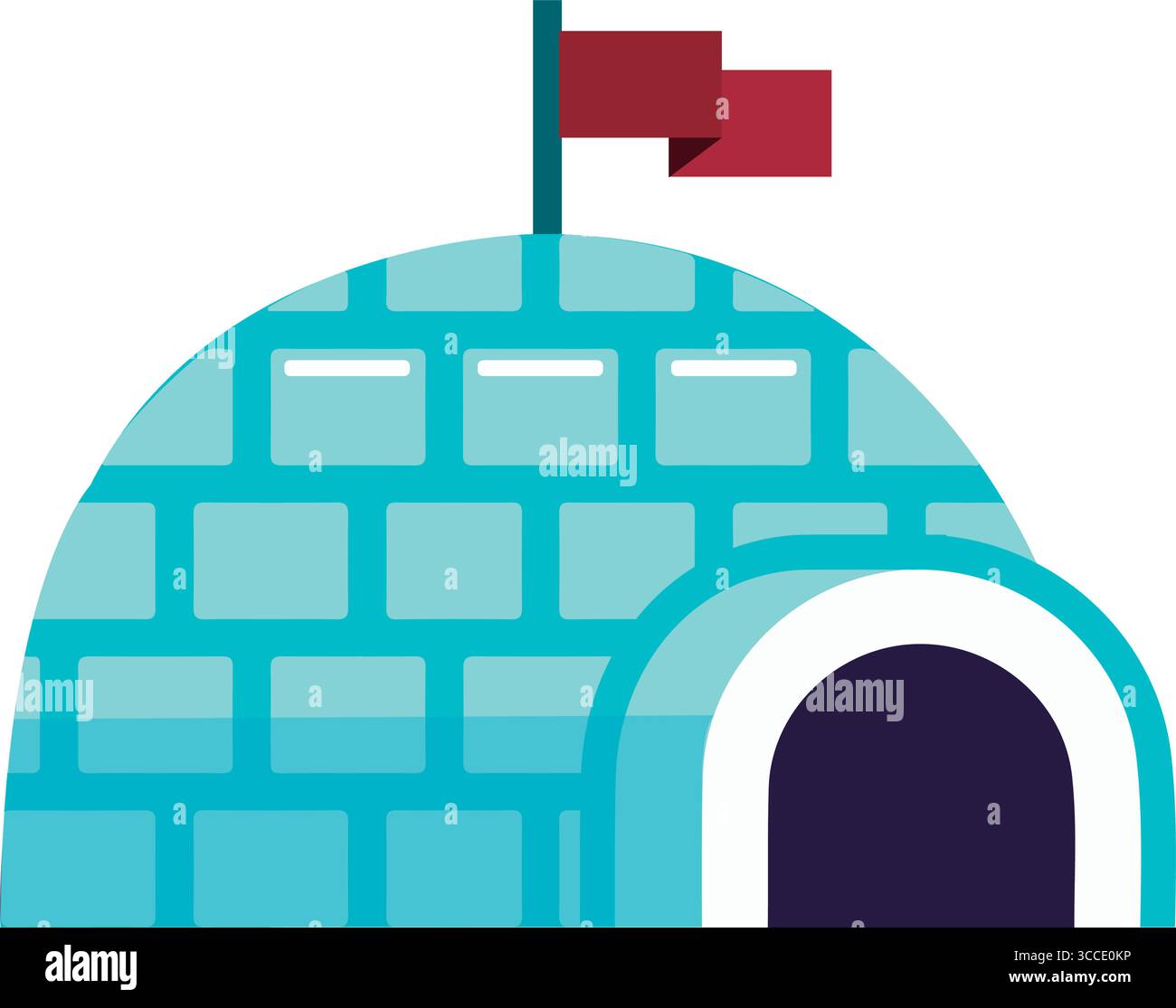 Igloo con bandiera rossa in alto. Vettore Illustrazione Vettoriale