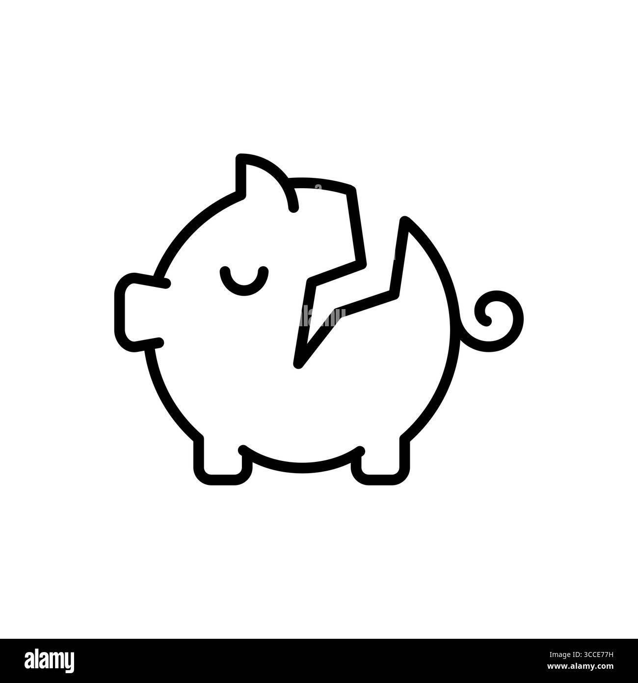 Icona della linea del salvadanaio rotta. Perdita di risparmi. Instabilità finanziaria. Inflazione e volatilità dei mercati finanziari. Recessione economica, rischio. Vettore Illustrazione Vettoriale