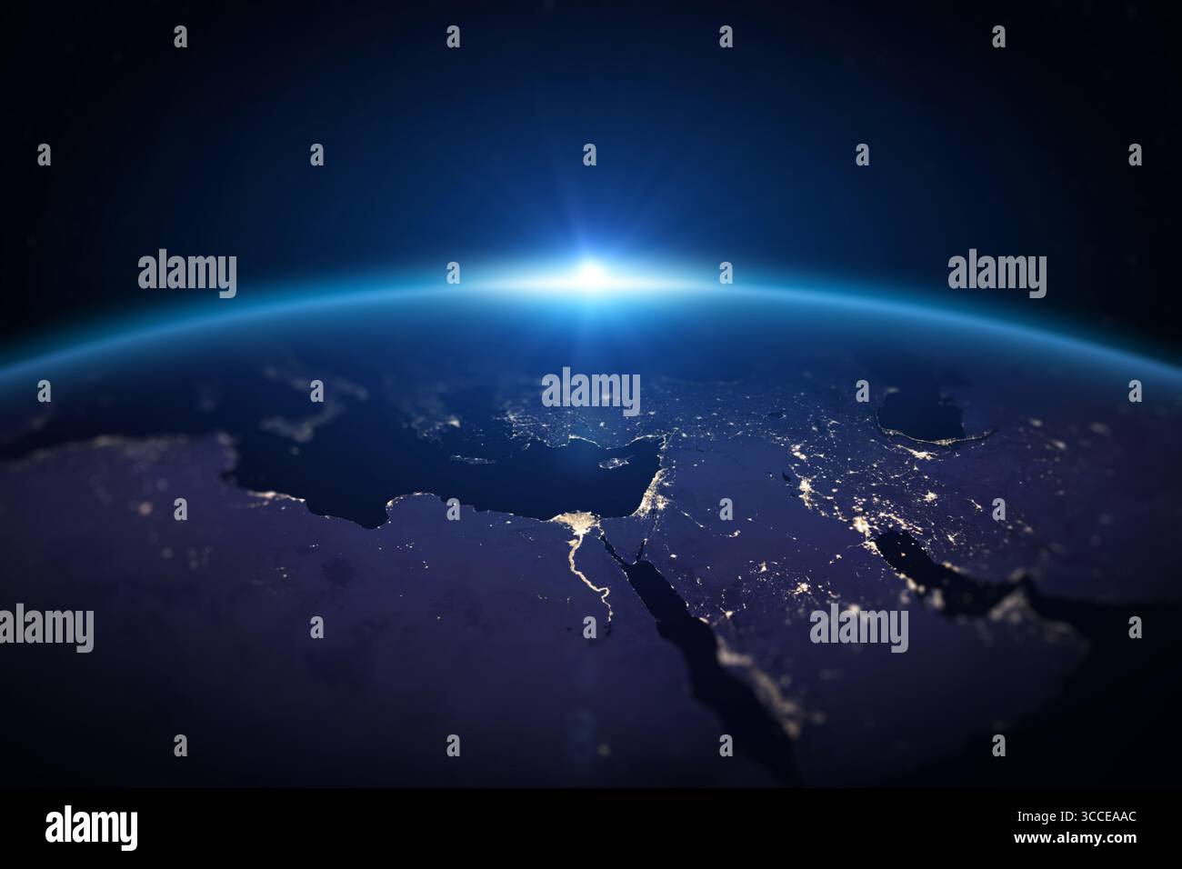Pianeta Terra di notte. Medio Oriente e vicino Oriente, Egitto, Iraq, Iran, Israele, Palestina, Gaza, Siria. Elementi di questa immagine forniti dalla NASA. Foto Stock