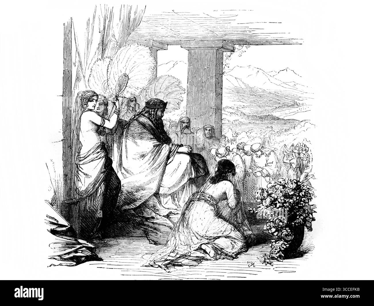 Illustrazione di Re Salomone che ascolta i Gat me cantanti uomini e cantanti donne ( Ecclesiaste) dell'Antica Ottocento la Sacra Bibbia c Foto Stock