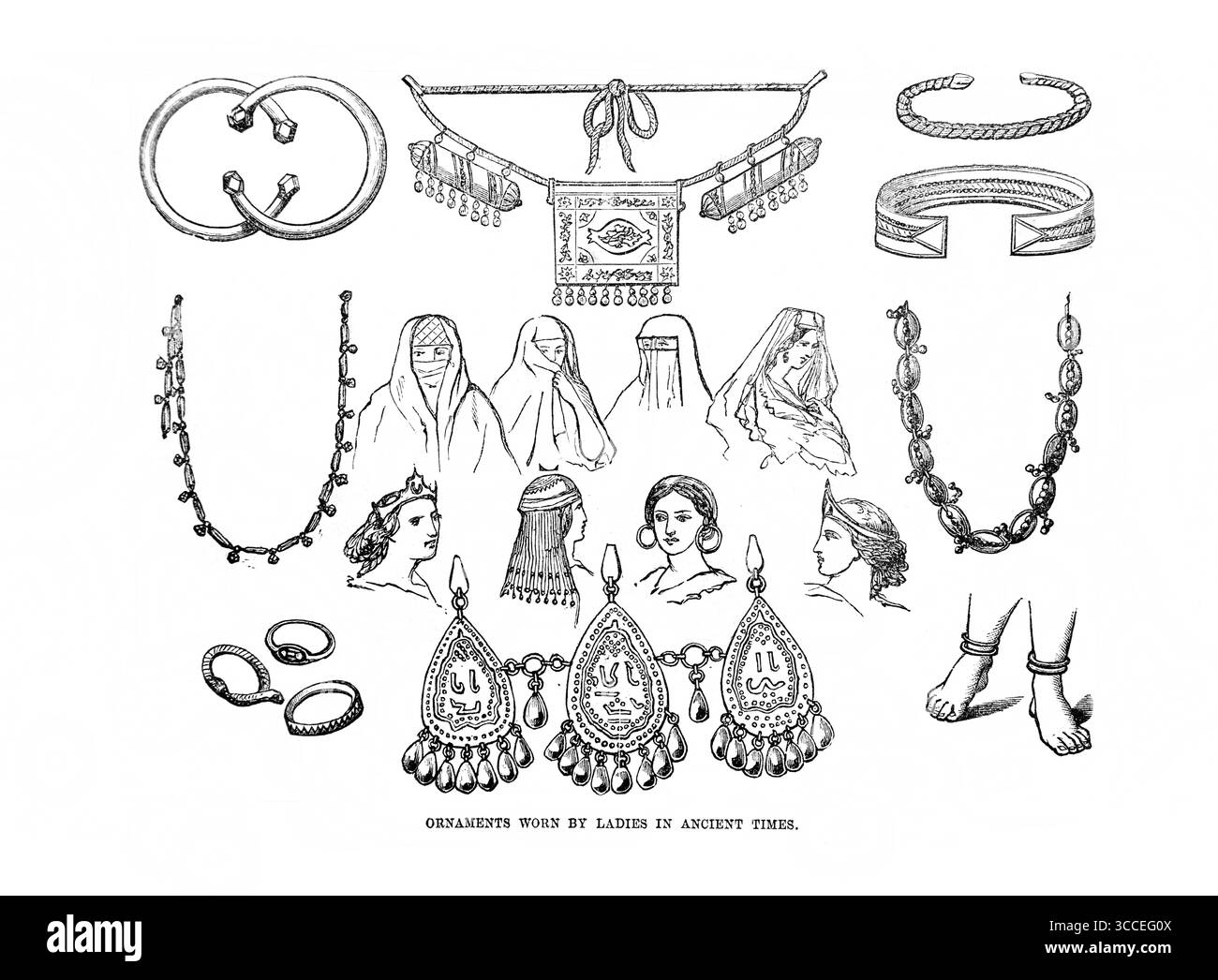 Gioielleria indossata dalle donne in epoca antica del XIX secolo la Sacra Bibbia contenente l'Antico e il nuovo Testamento con note esplicative, re Foto Stock