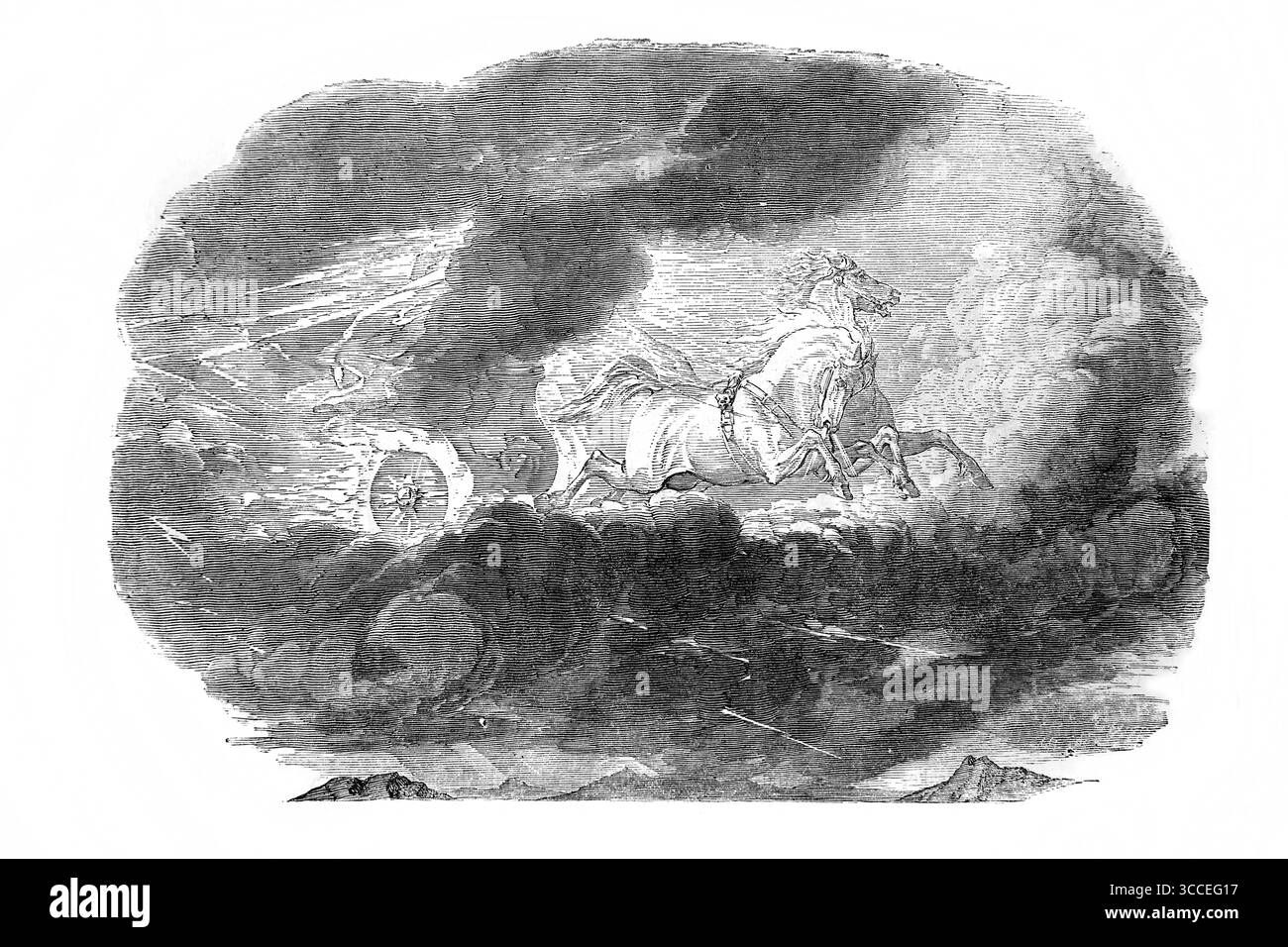 Illustrazione di Isaia LXVI.15 "perché Ecco il Signore verrà con il fuoco, e con i suoi carri come un vortice" dell'Antico XIX secolo il Santo Foto Stock