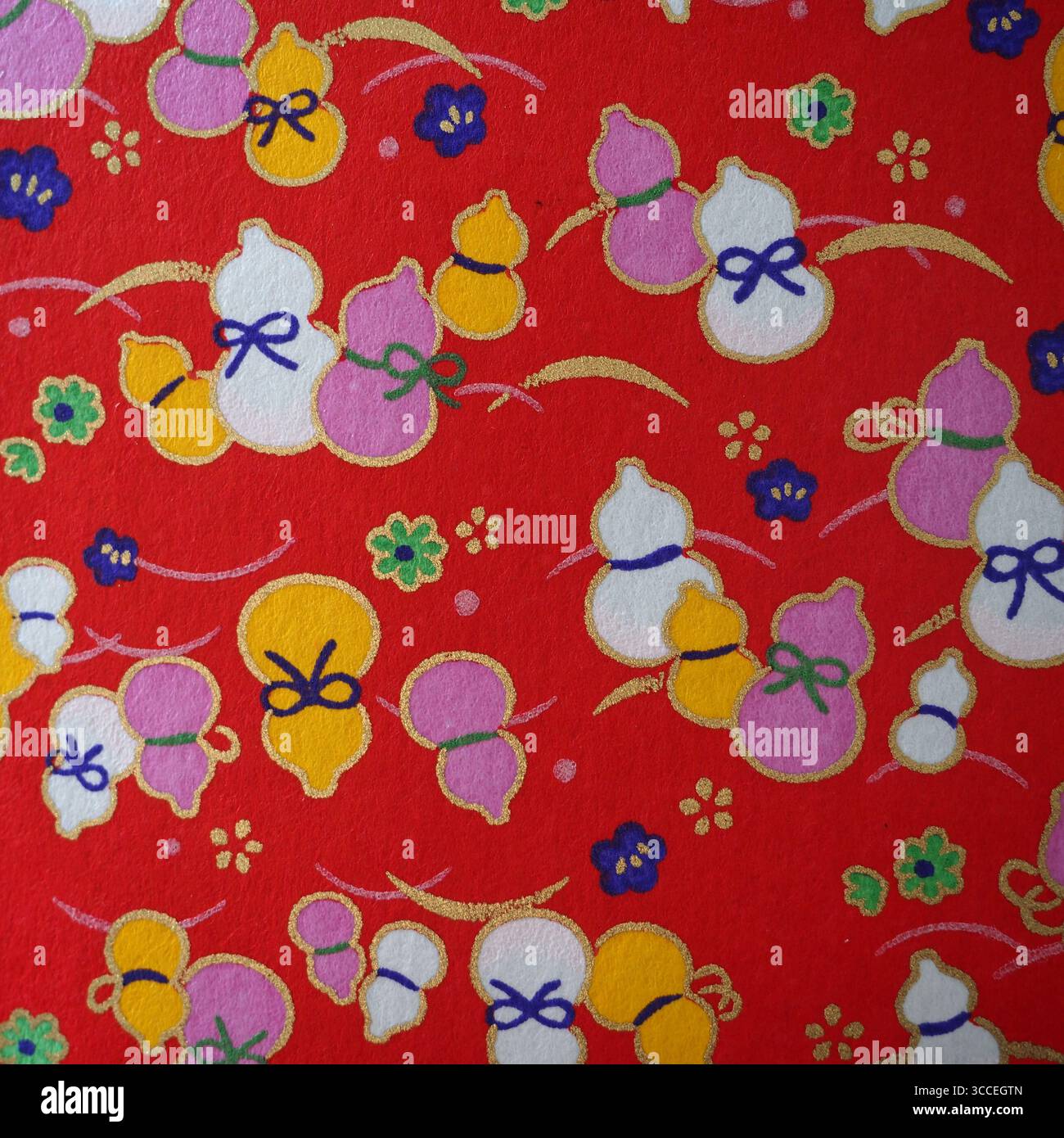 Tessuto tradizionale giapponese con colorato motivo Gourd Foto Stock