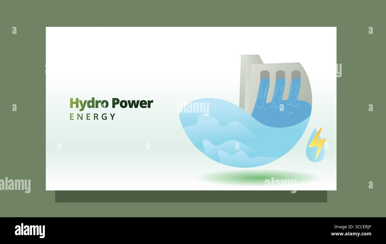 concetto di energia idroelettrica. centrale idroelettrica. modello di dimensioni dello schermo moderno e pulito per immagini vettoriali di presentazione o web Illustrazione Vettoriale