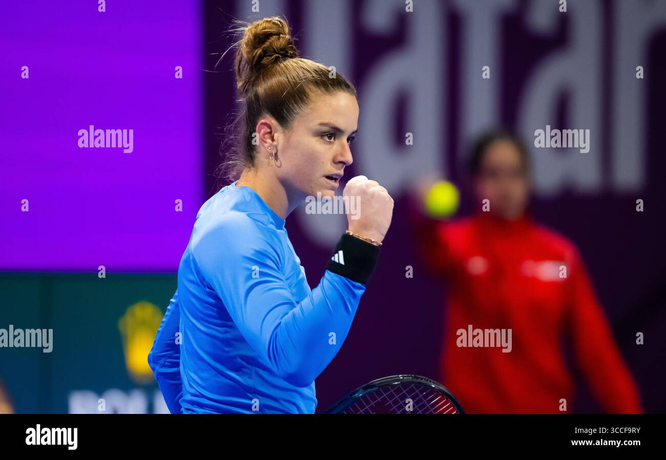 16 febbraio 2023, DOHA, QATAR: La Grecia Maria Sakkari in azione durante i quarti di finale del torneo di tennis Qatar Totalenergies Open WTA 500 2023 (Credit Image: © Rob Prange/AFP7 via ZUMA Press Wire) Foto Stock