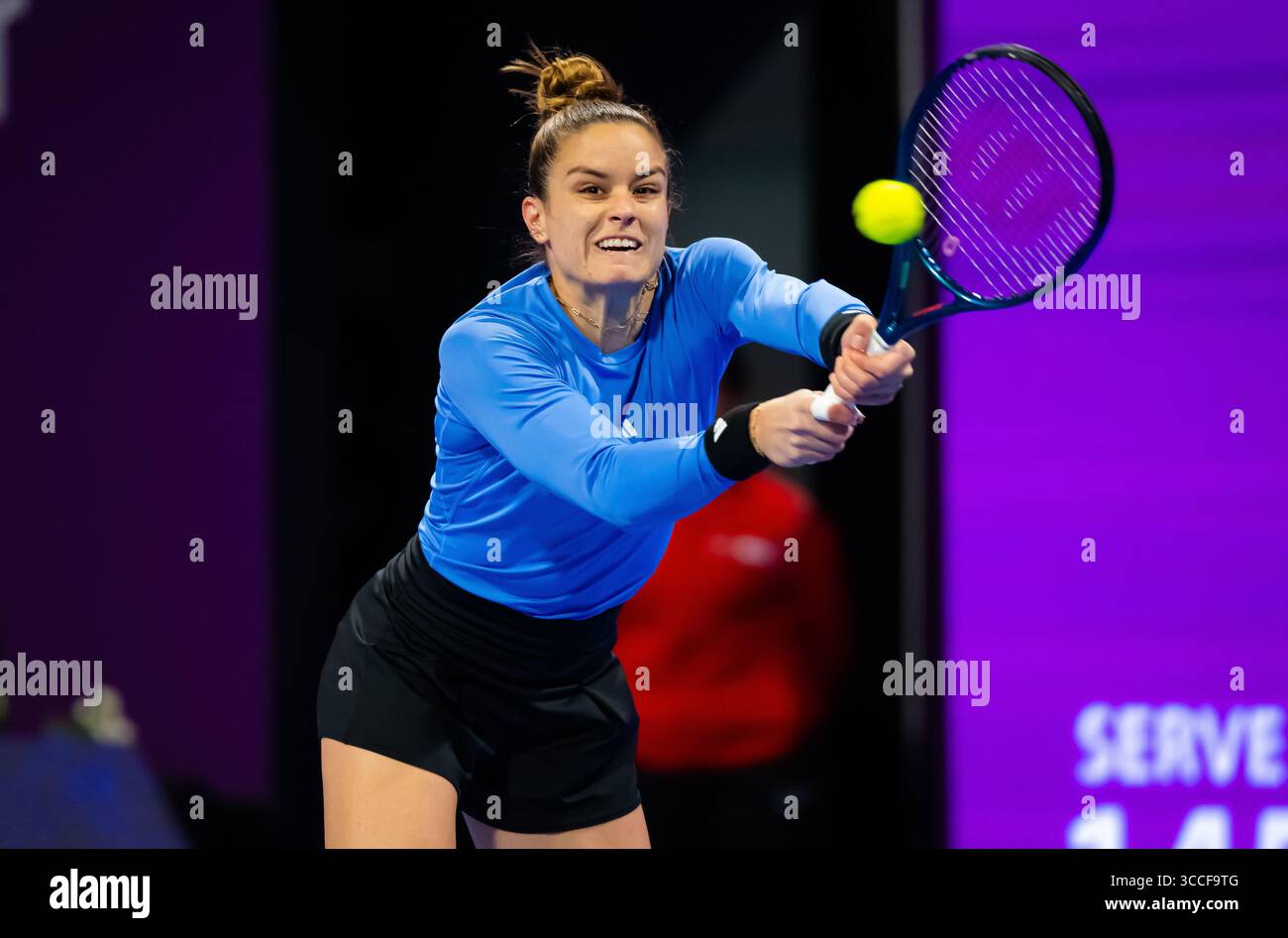 16 febbraio 2023, DOHA, QATAR: La Grecia Maria Sakkari in azione durante i quarti di finale del torneo di tennis Qatar Totalenergies Open WTA 500 2023 (Credit Image: © Rob Prange/AFP7 via ZUMA Press Wire) Foto Stock