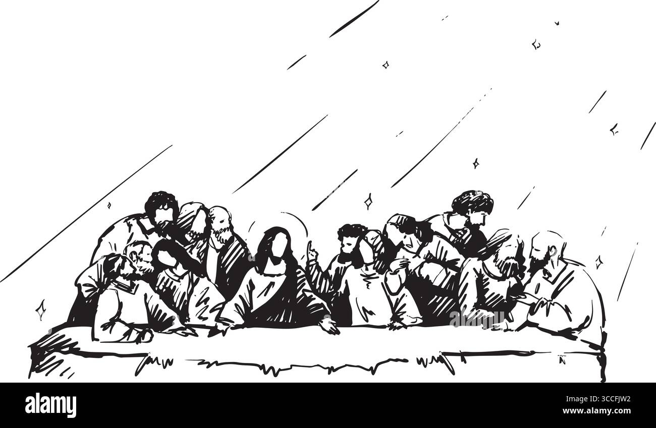 L'ultima cena Una rappresentazione artistica minimalista di un momento celebrato nella storia Illustrazione Vettoriale