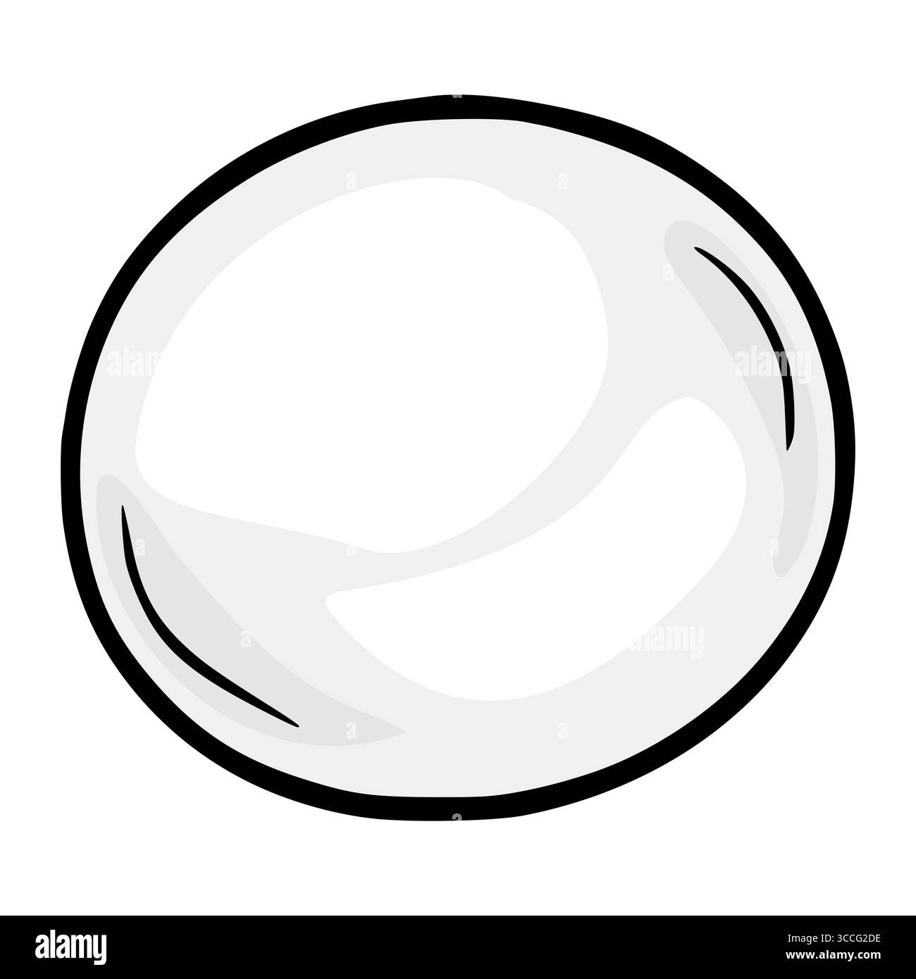 Un'illustrazione vettoriale di un singolo formaggio Mozzarella, con una combinazione di colori in scala di grigi e un contorno nero denso, che mostra una superficie liscia e riflettente Illustrazione Vettoriale