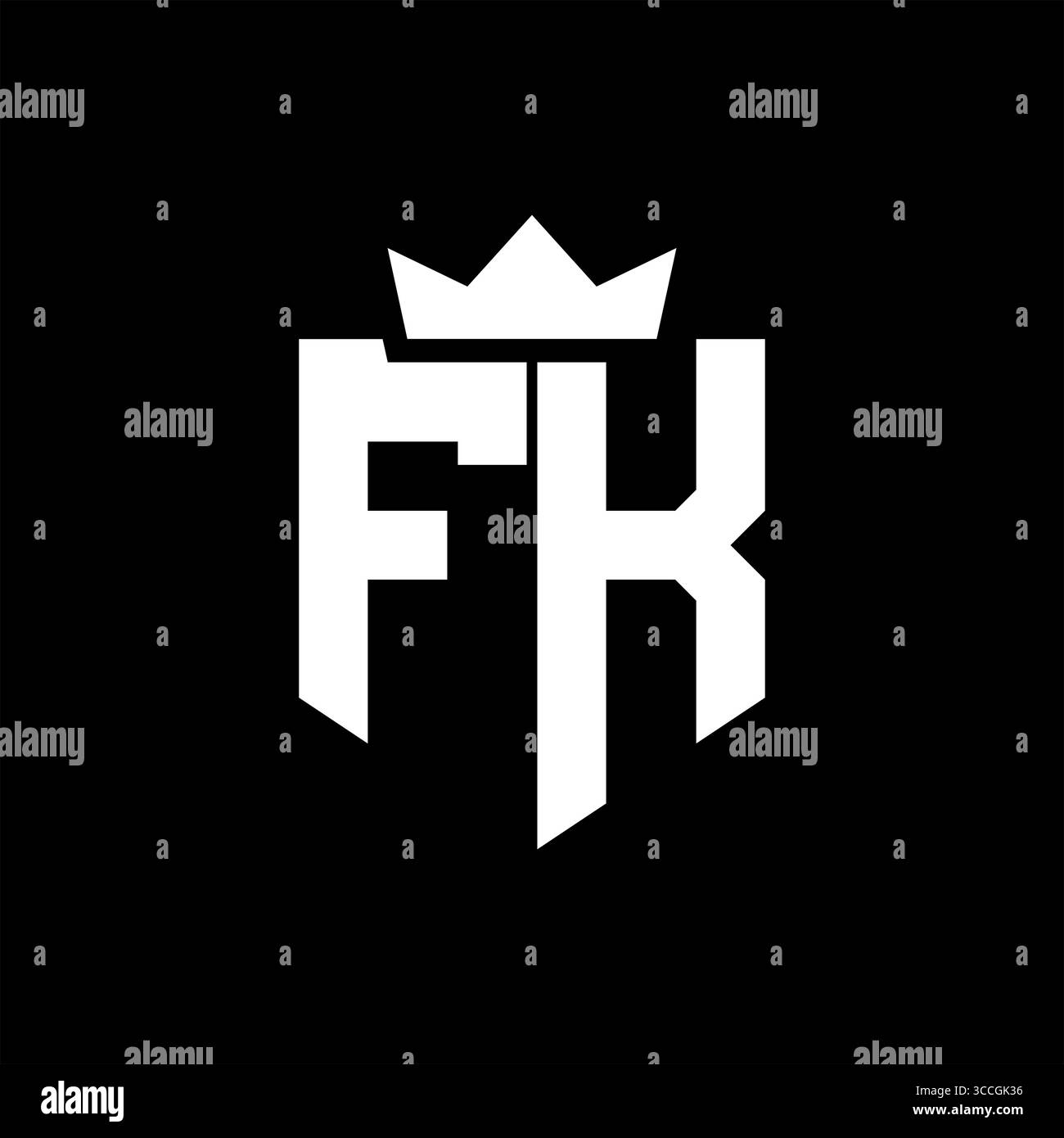 Immagine vettoriale del logo FK di uno scudo con uno stile geometrico nitido con una corona appuntita e un carattere spesso Illustrazione Vettoriale