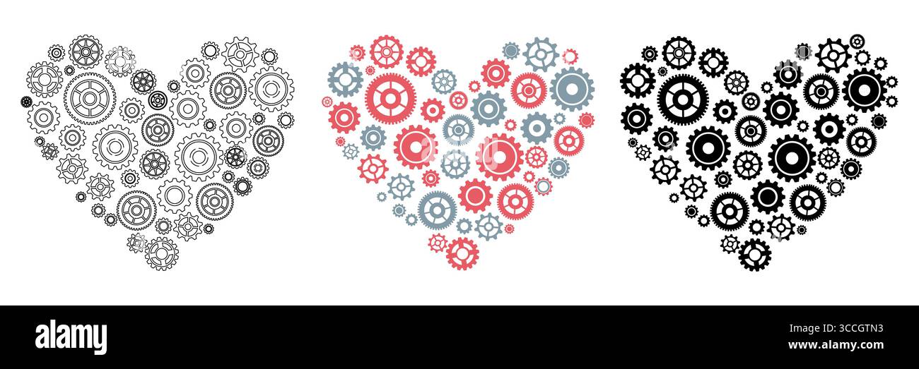 Cuore con ruote dentate. Silhouette meccanica del cuore umano. Cuore fatto di ingranaggi. Illustrazione vettoriale Illustrazione Vettoriale