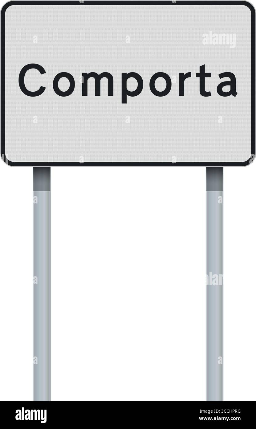Illustrazione vettoriale del cartello stradale di ingresso della città di corta (Portogallo) su pali metallici Illustrazione Vettoriale
