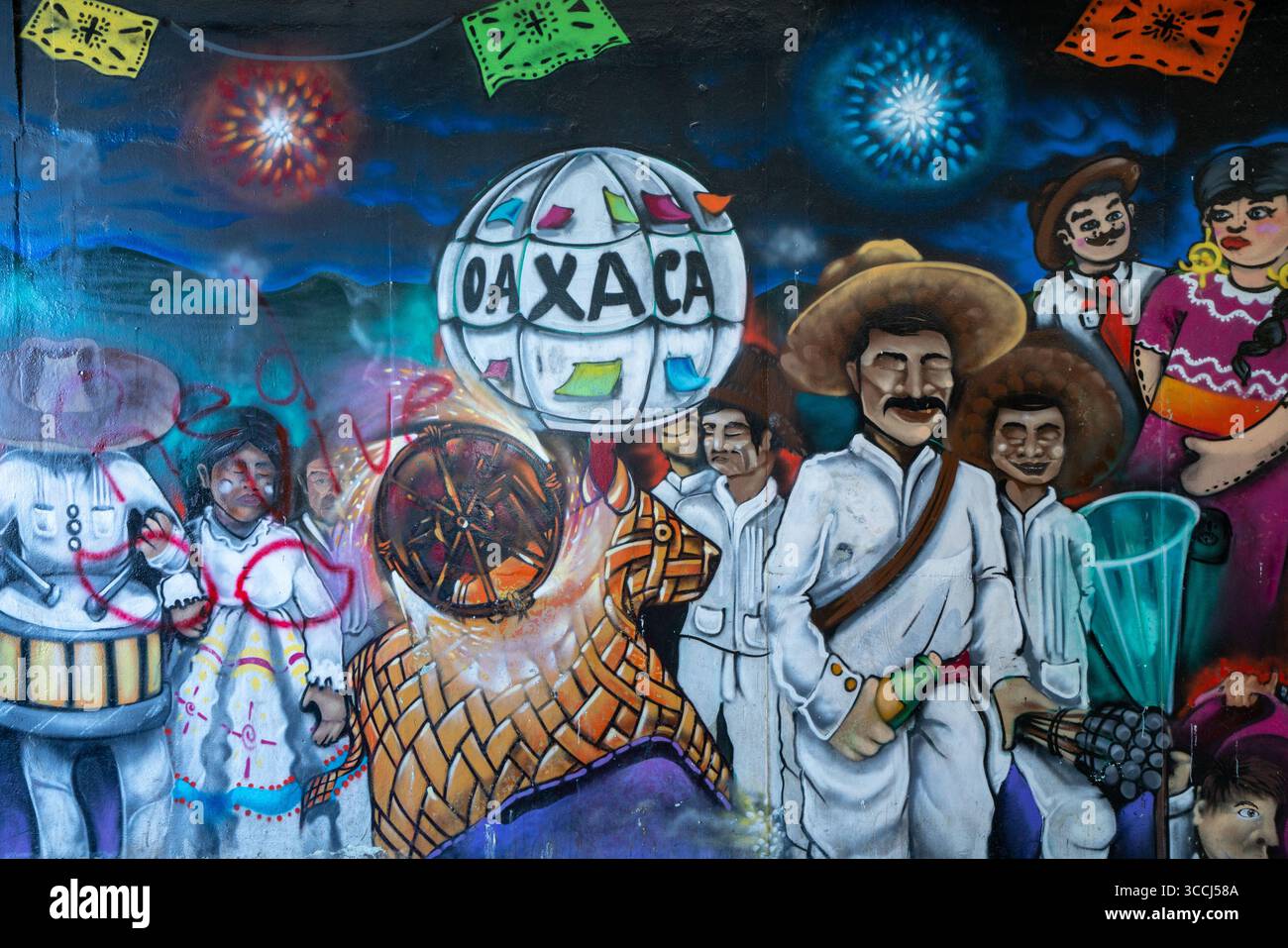 24 novembre 2018, Oaxaca de Juarez, Oaxaca, Messico: Dipinti murali nel tunnel d'ingresso al Guelaguetza Auditorium sulla Fortin Hill, Oaxaca, Messico, raffiguranti ballerini in costume. (Immagine di credito: © Jon G. Fuller / Vwpics/VW Pics via ZUMA Press Wire) Foto Stock