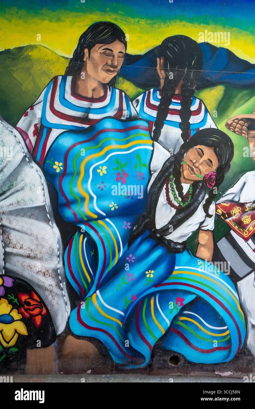 24 novembre 2018, Oaxaca de Juarez, Oaxaca, Messico: Dipinti murali nel tunnel d'ingresso al Guelaguetza Auditorium sulla Fortin Hill, Oaxaca, Messico, raffiguranti ballerini in costume. (Immagine di credito: © Jon G. Fuller / Vwpics/VW Pics via ZUMA Press Wire) Foto Stock