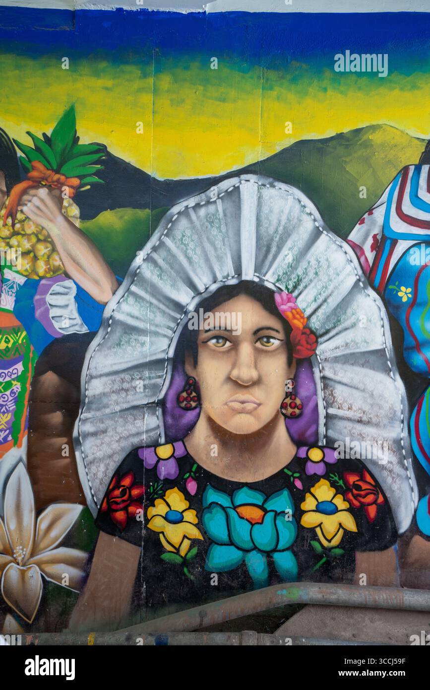 24 novembre 2018, Oaxaca de Juarez, Oaxaca, Messico: Dipinti murali nel tunnel d'ingresso al Guelaguetza Auditorium sulla Fortin Hill, Oaxaca, Messico, raffiguranti ballerini in costume. (Immagine di credito: © Jon G. Fuller / Vwpics/VW Pics via ZUMA Press Wire) Foto Stock