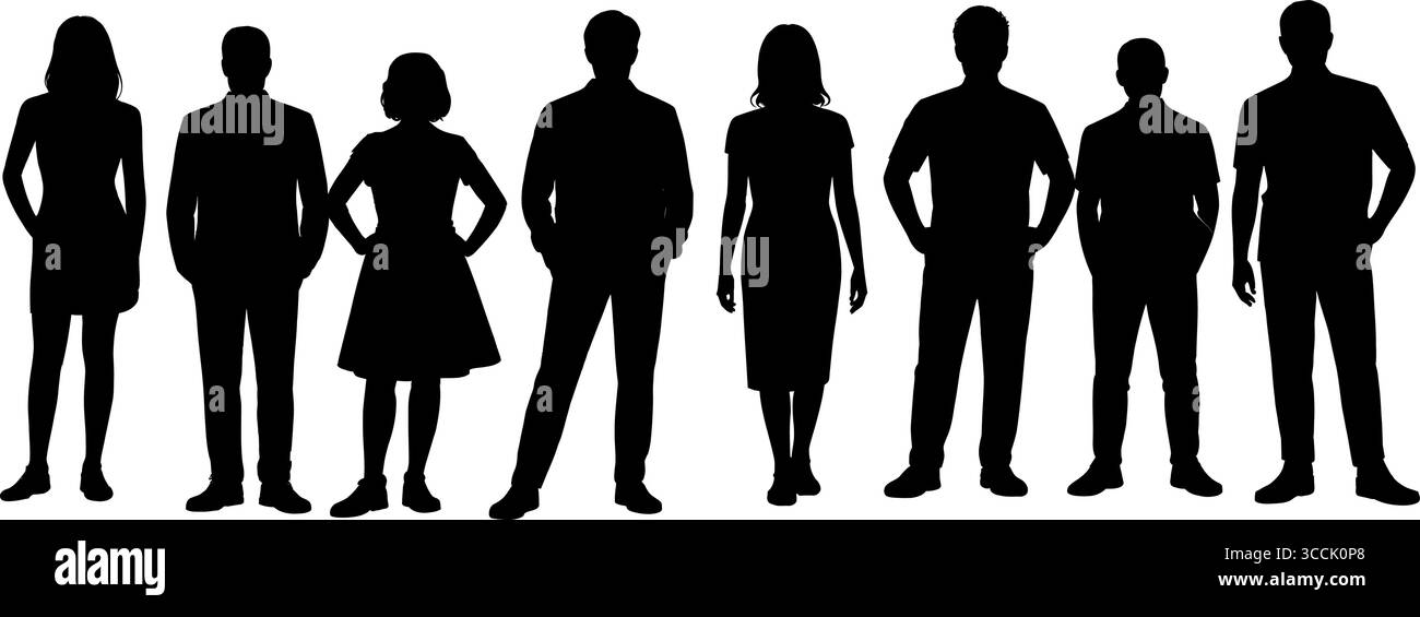 Gruppo eterogeneo di persone che si distinguono con fiducia, rappresentando il lavoro di squadra e l'unità per i moderni concetti aziendali. Illustrazione Vettoriale