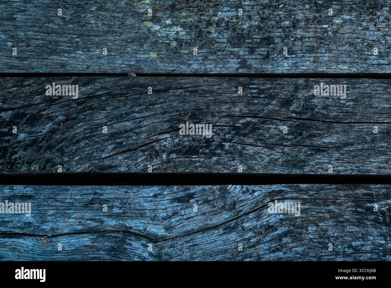Superficie in legno resistente agli agenti atmosferici con struttura blu scuro e motivi a grana. Foto Stock