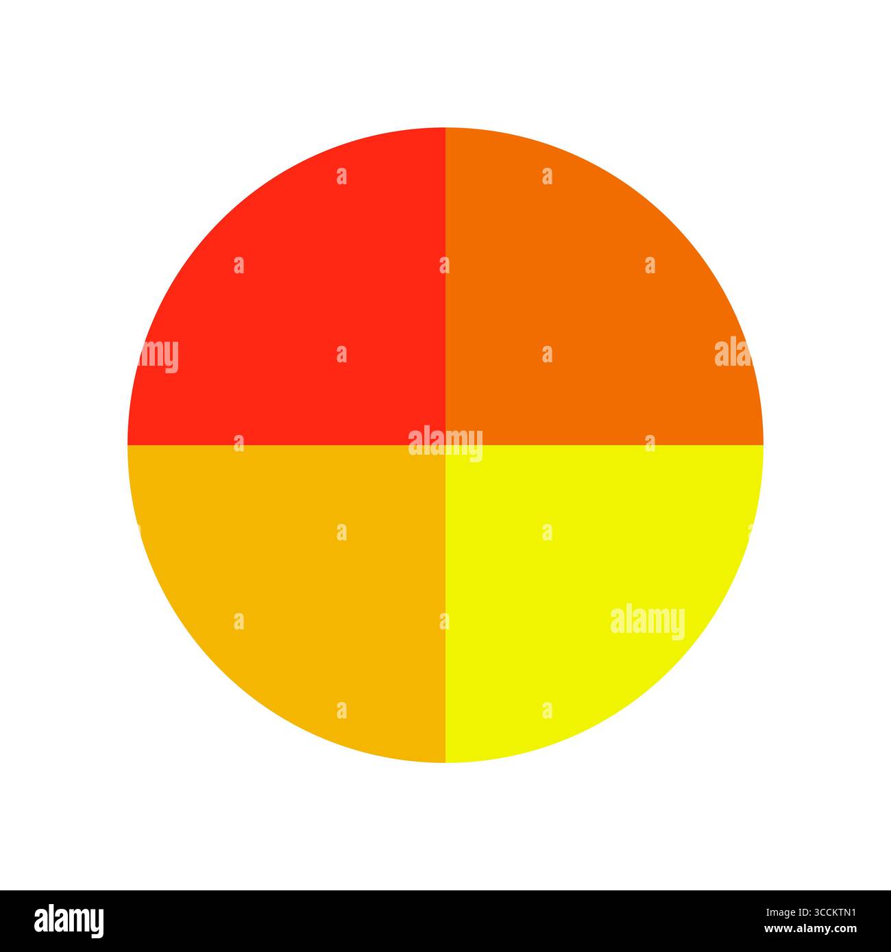 Cerchio giallo arancione. Concetto di ruota dei colori. Diviso quattro parti. Illustrazione piatta vettoriale. Illustrazione Vettoriale
