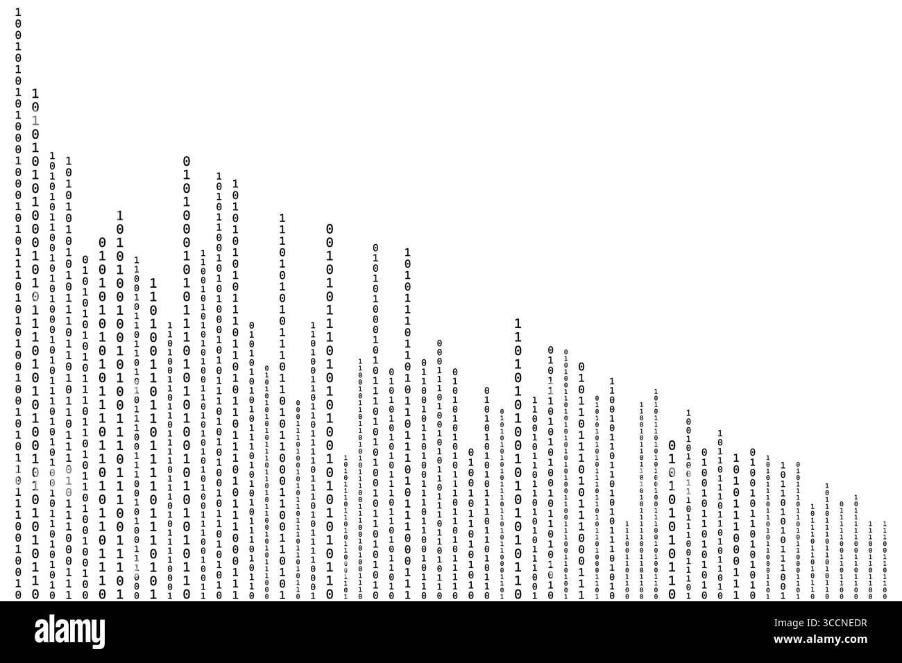 Schema di codici binari astratti di uno e matrice di zero con codice binario per computer. Illustrazione Vettoriale