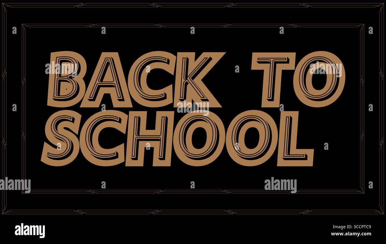 Testo Art Deco Back to School con vecchie cornici, bordi con linee decorative e cornice geometrica per etichette. Illustrazione Vettoriale