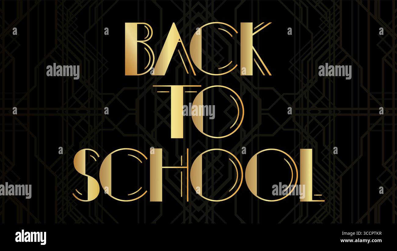 Testo Art Deco Back to School con vecchie cornici, bordi con linee decorative e cornice geometrica per etichette. Illustrazione Vettoriale