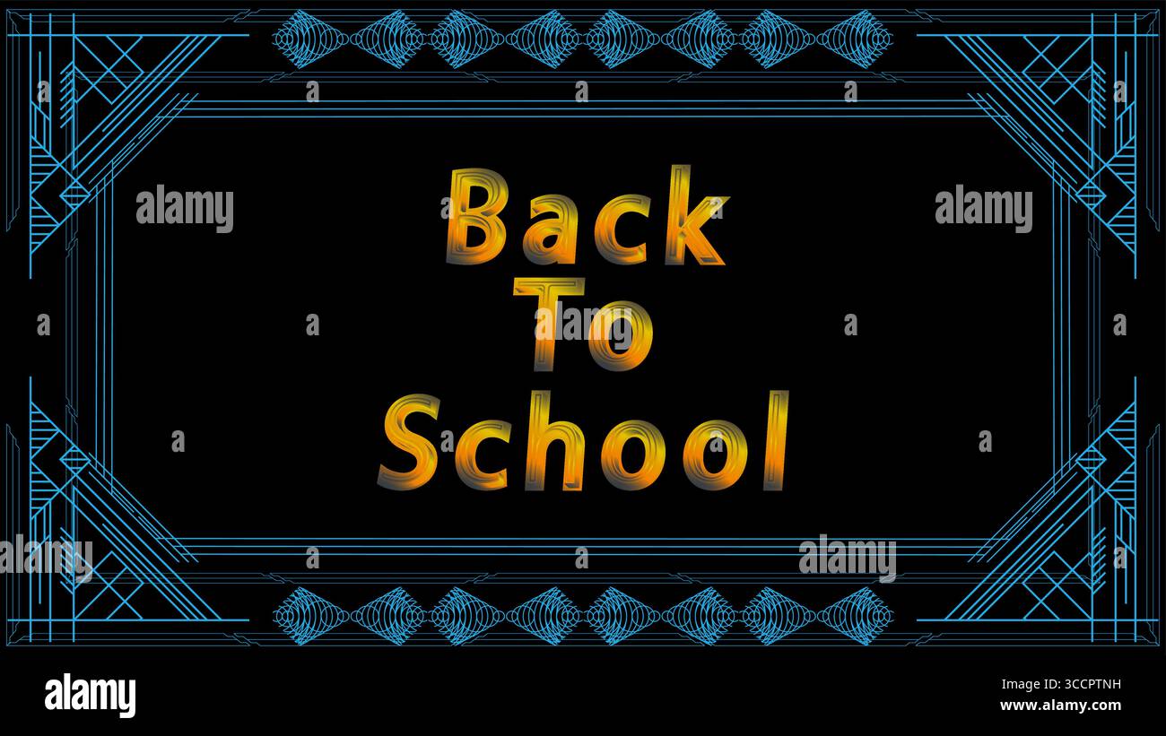 Testo Art Deco Back to School con vecchie cornici, bordi con linee decorative e cornice geometrica per etichette. Illustrazione Vettoriale