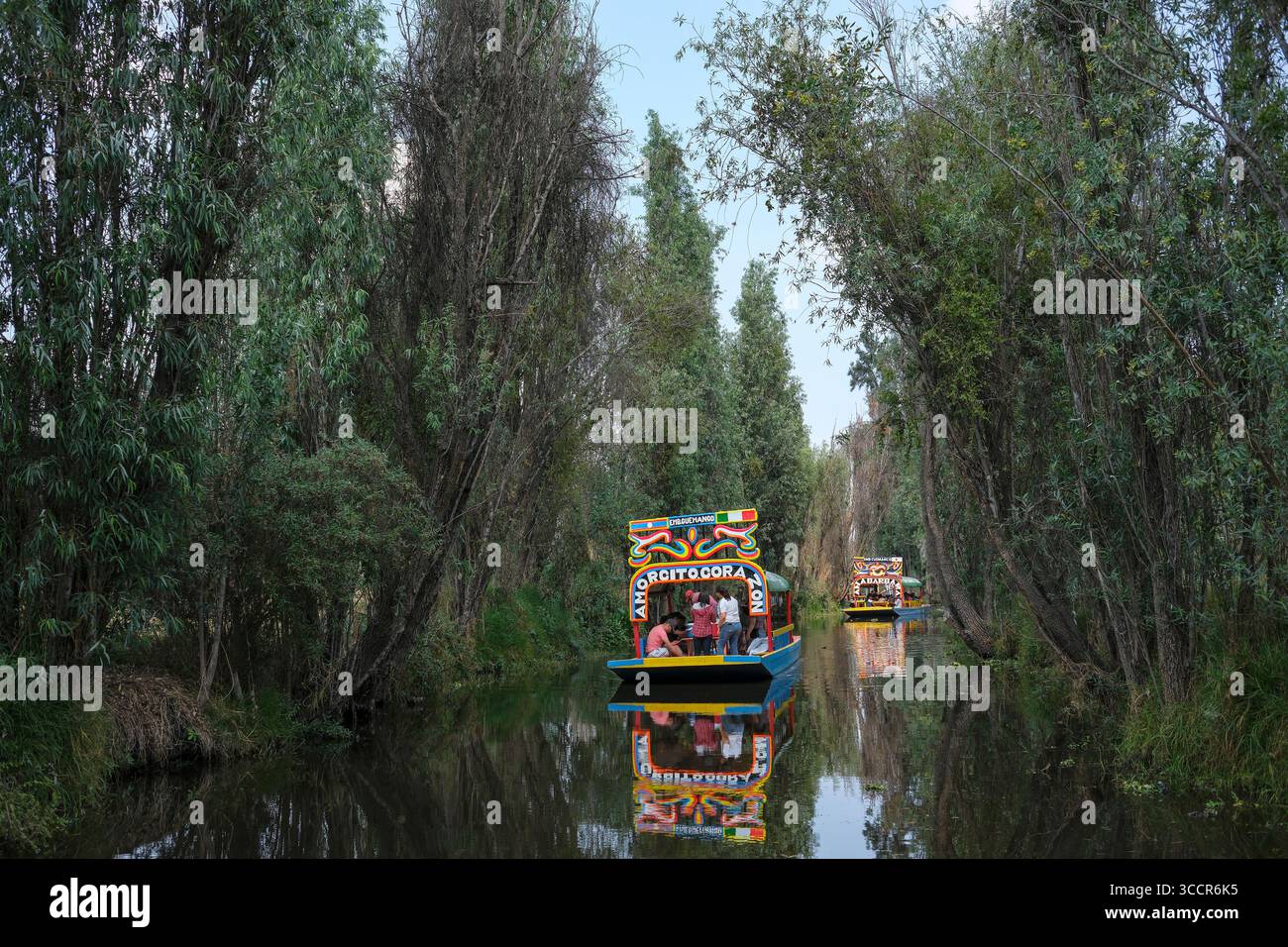 Città del Messico, Messico - 2 febbraio 2025: Barche Trajinera ai canali Xochimilco a città del Messico, Messico. Foto Stock