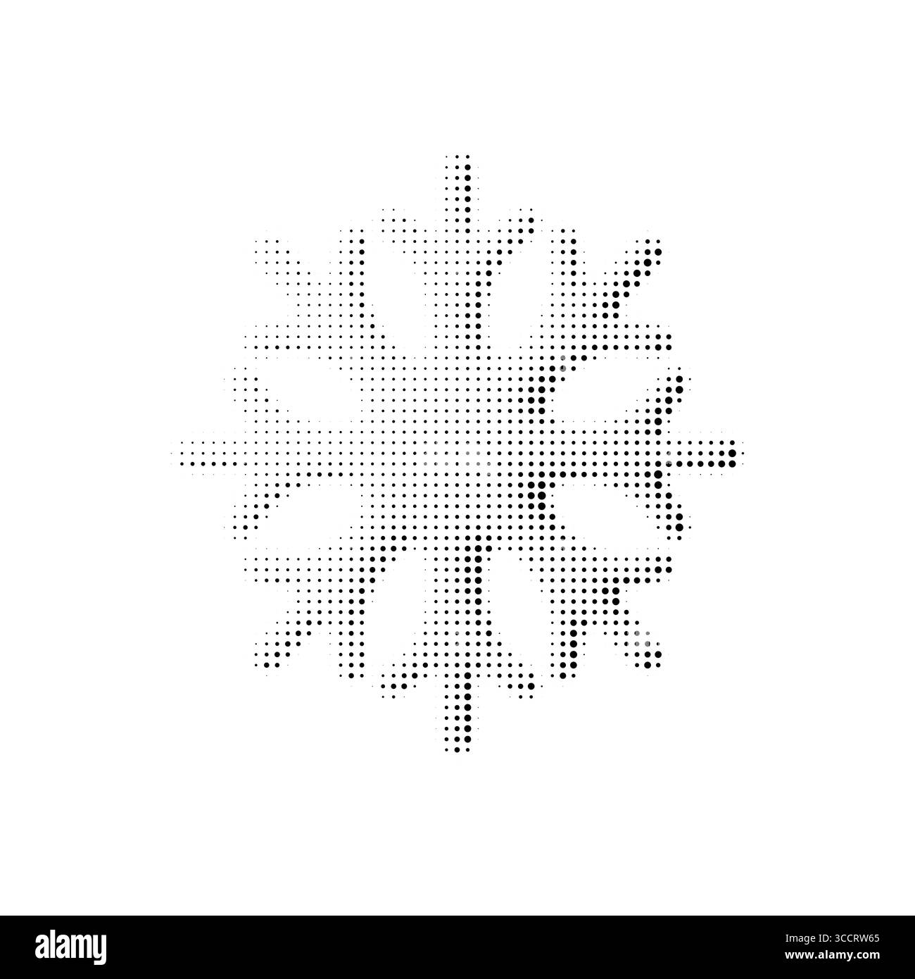 Vettore del fiocco di neve a mezzitoni minimale in bianco e nero. Stile retrò a punti perfetto per sfondi invernali, biglietti di Natale, confezioni natalizie e Illustrazione Vettoriale