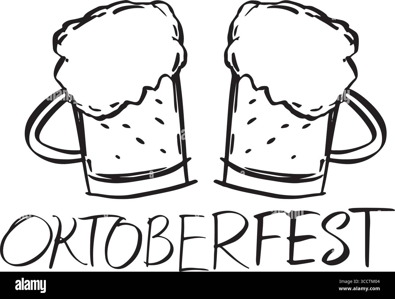 Oktoberfest bicchiere di birra disegno di colore nero oggetto simbolo simbolo icona mese di ottobre oktoberfest festival della birra bavarese festa cultura tedesca alcol munic Illustrazione Vettoriale