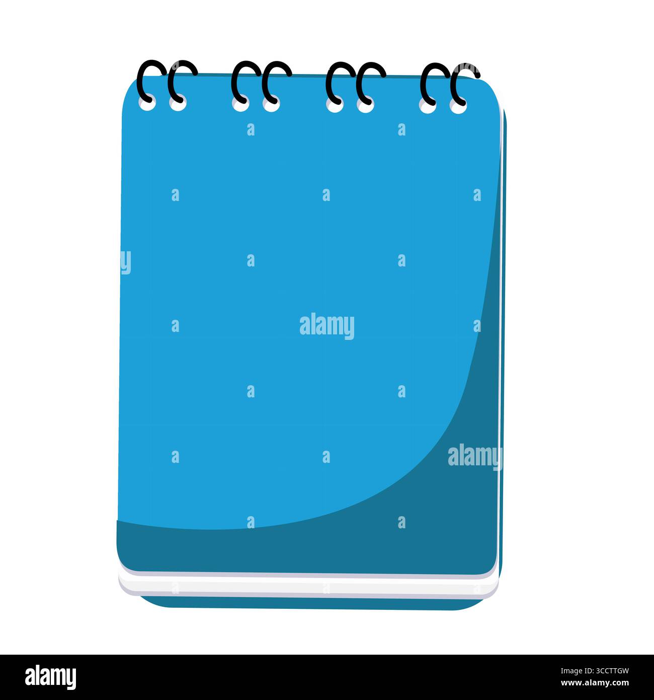 Blocco note a spirale blu con anelli neri isolati su sfondo bianco Illustrazione Vettoriale