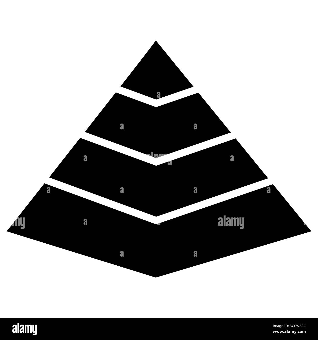 Icona grafico a piramide. Insegna infografica piramidale. Simbolo di raccolta dei segmenti di dati della gerarchia triangolare. stile piatto. Foto Stock