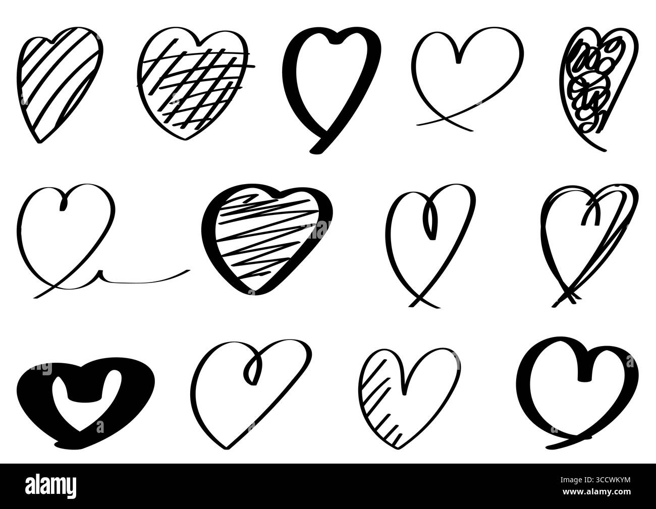 Doodles a forma di cuore disegnati a mano con marcatore in Vector EPS Illustrazione Vettoriale