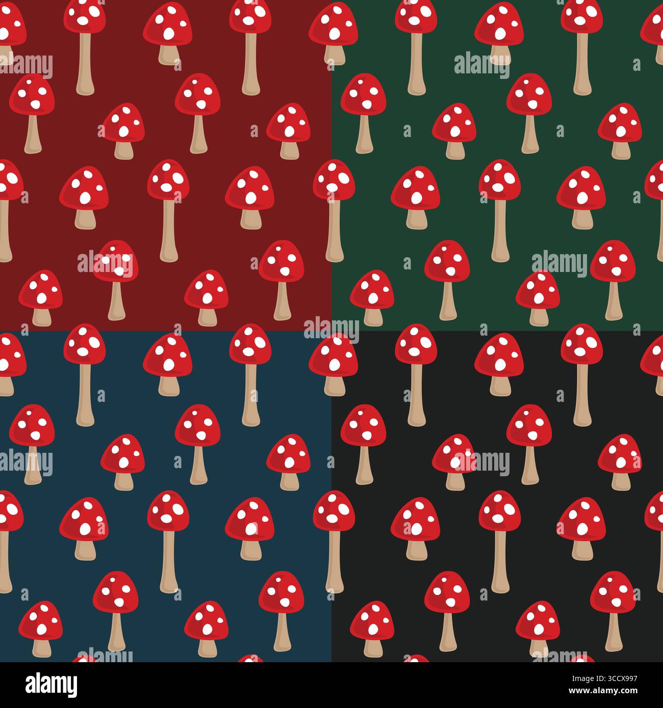 Gli sfondi senza cuciture con funghi della foresta rossa. Illustrazione Vettoriale