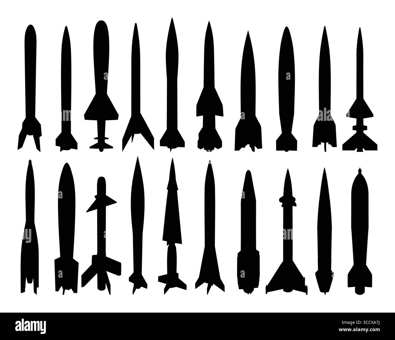 Il grande set di sagome da razzo militare. Illustrazione Vettoriale