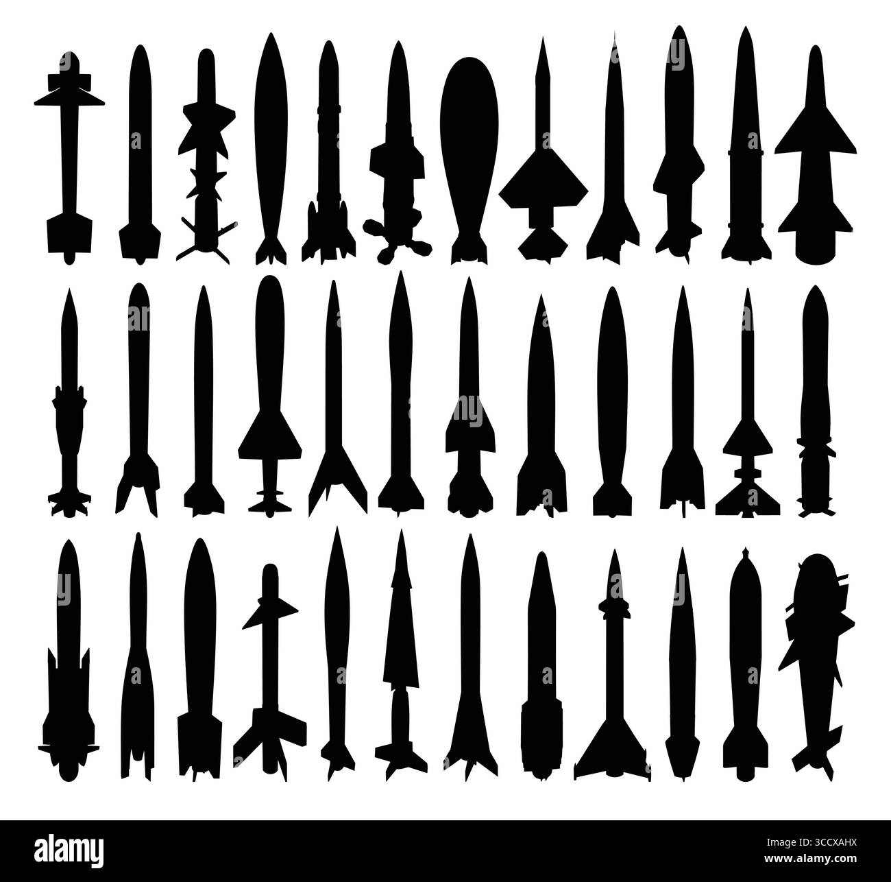 Il grande set di sagome da razzo militare. Illustrazione Vettoriale