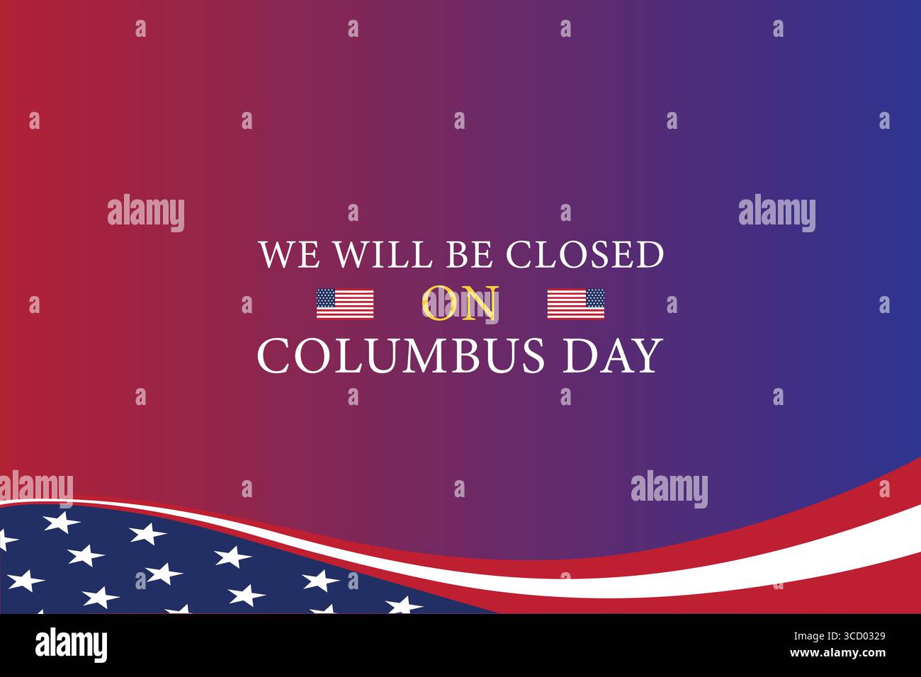 Patriottico, l'hotel rimarrà chiuso il giorno di Columbus con sfondo bandiera americana Illustrazione Vettoriale