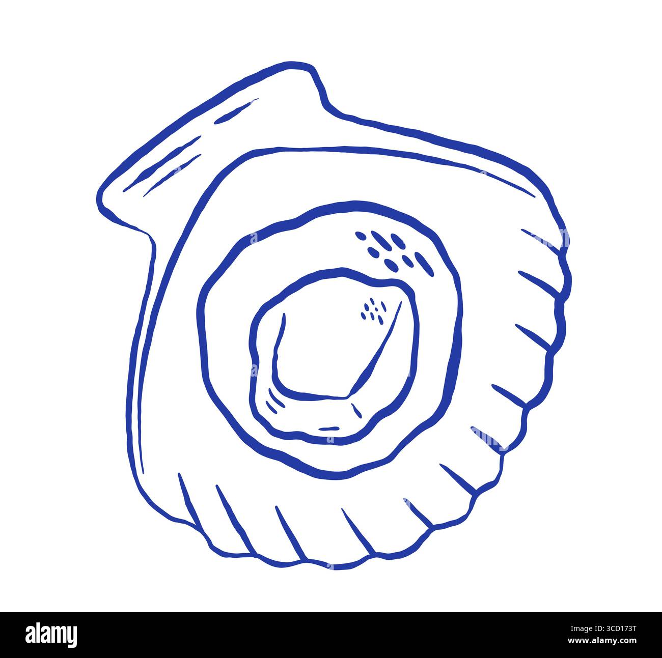 Disegnare a mano ostriche capesante immagine vettoriale. Icona del pesce mediterraneo. La dolce vita. Cibo asiatico Illustrazione Vettoriale