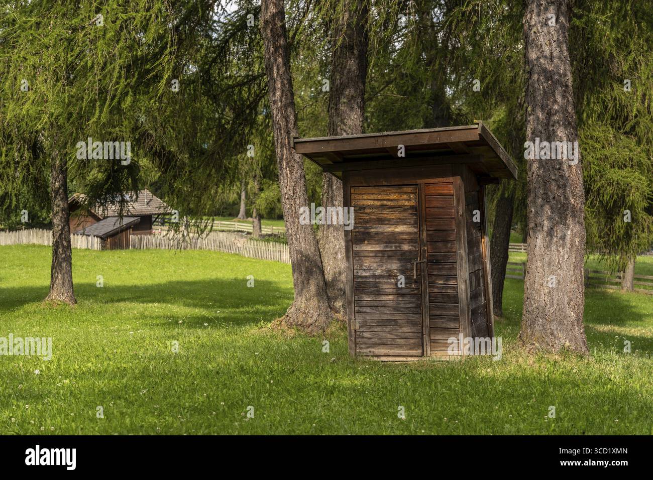 Piccola casa in legno nel bosco - Un posto tranquillo sul Salten in alto Adige Foto Stock