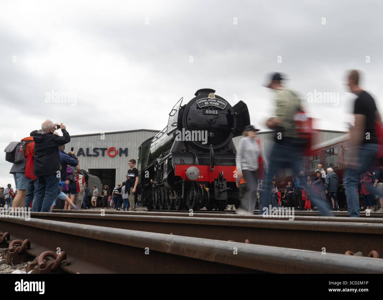 Derby Litchurch Lane Works, Litchurch Lane, Derby, Inghilterra, 3 agosto 2025. Una visione generale della classe LNER A3 4472 Flying Scotsman durante l’Alstom presenta «The Greatest Gathering». (Immagine di credito: ©Cody Froggatt/Alamy Live News) Foto Stock Derby Litchurch Lane Works, Litchurch Lane, Derby, Inghilterra, 3 agosto 2025. Una visione generale della classe LNER A3 4472 Flying Scotsman durante l’Alstom presenta «The Greatest Gathering». (Immagine di credito: ©Cody Froggatt/Alamy Live News) Foto Stock