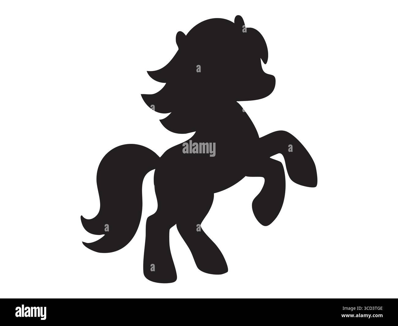 Silhouette nera di pony Horse giocoso in piedi sulle zampe posteriori, isolata su sfondo bianco. concetto di equestre, icona animale, logo, elemento di design, Illustrazione Vettoriale