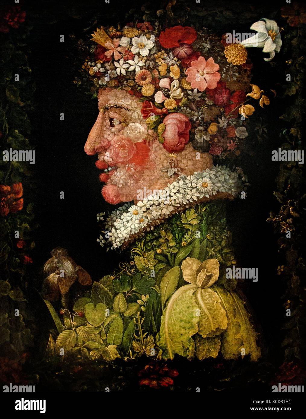 Allegoria della primavera 1573 di Giuseppe Arcimboldo - Arcimboldi 1527 - 1593), è stato un pittore rinascimentale italiano, noto soprattutto per la creazione, fantasiosa, di teste di ritratti realizzate interamente con oggetti quali frutta, verdura, fiori, pesce , libri, Museo Italiano d'Italia Louvre Francia. Foto Stock