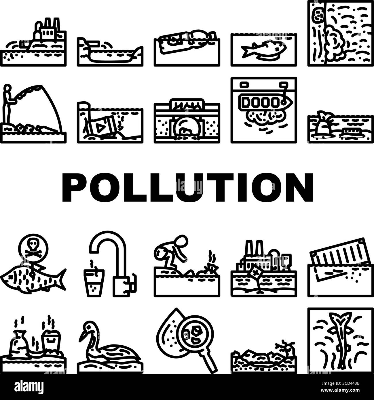 le icone di contaminazione dell'acqua impostano il vettore Illustrazione Vettoriale